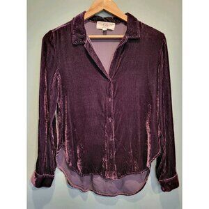 Cloth & Stone Purple Stretch Ribbed Velvet Silk Blend Button Up Shirt XS